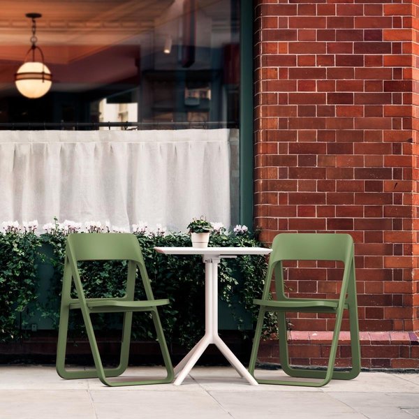 Siesta Dream Folding Outdoor Bistro Set with White Table &amp; 2 Olive Green Chairs ISP0791S-OLG-WHI